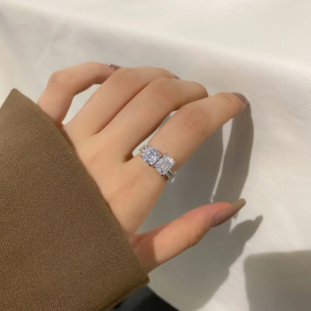 KAKODIY 5A Cubic Zirconia Square Cubic Zirconia Ring Women's Geometric Ring Shiny Exquisite Simple Electroplated Women's Jewelry Ring detail 2