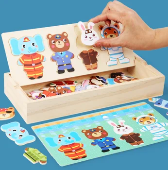 New Elephant Change Clothes Children's Early Education Wooden Jigsaw Puzzle Dressing Game Baby Puzzle Toys For Children Gift