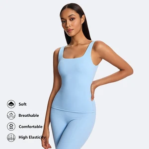 High Quality Square Neck Breathable Basci Tank Top Lightweight Outdoor Running Yoga Vest Women's Sleeveless Fitness Tank Tops
