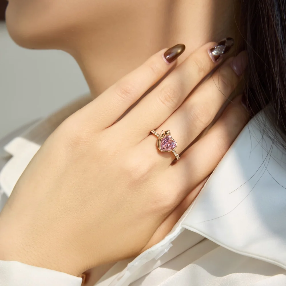 KAKODIY Exquisite Design Rose Gold Plated Hypoallergenic 925 Sterling Silver Eternity Ring Pink 5A Zircon Flower Heart Love Jewelry Ring detail 3