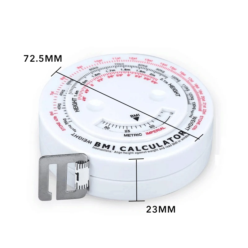 BMI Body Mass Index Retractable Tape 150cm Measure Calculator Diet