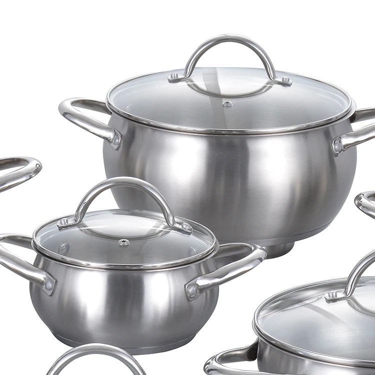 12Pcs Stainless Steel Cooking Pot Non-Stick Pan Cookware Sets With Glass Lid factory