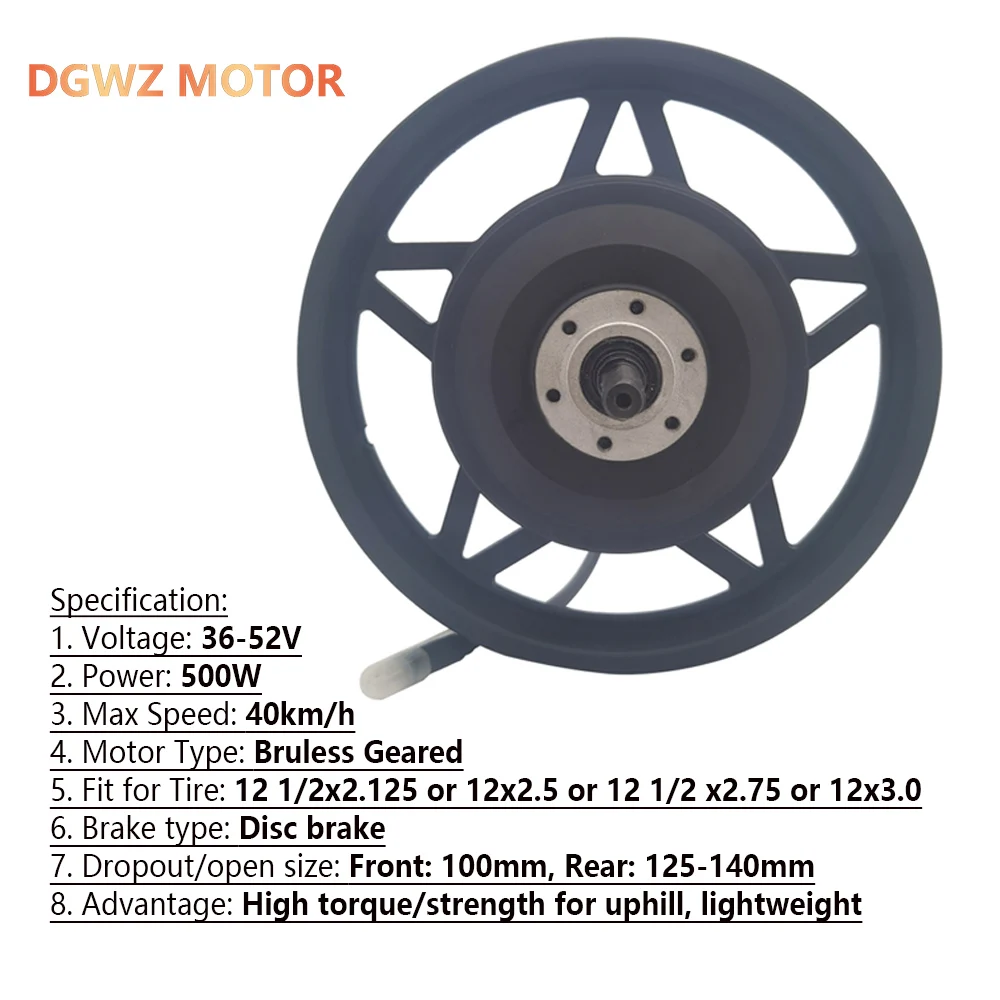 12 Inch Brushless Hub Motor for 36V/48V Electric Bike