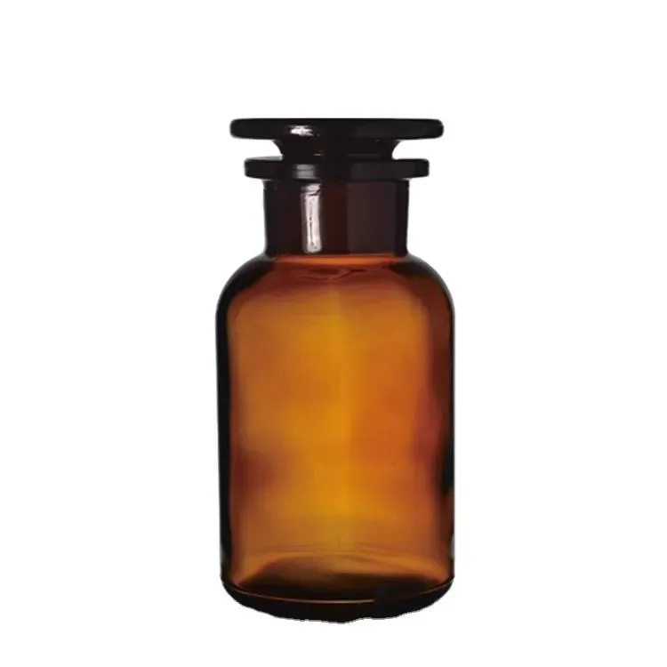 Custom 60ml 125ml 250ml 500ml Amber Brown Narrow Wide Mouth Reagent Bottle Vintage Glass Apothecary Jar With Glass Stopper