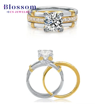 Blossom CS Jewelry Factory Custom Moissanite Two-Tone Ring 18K Gold Plated 925 Sterling Silver Stacking Rings Women Fine Jewelry