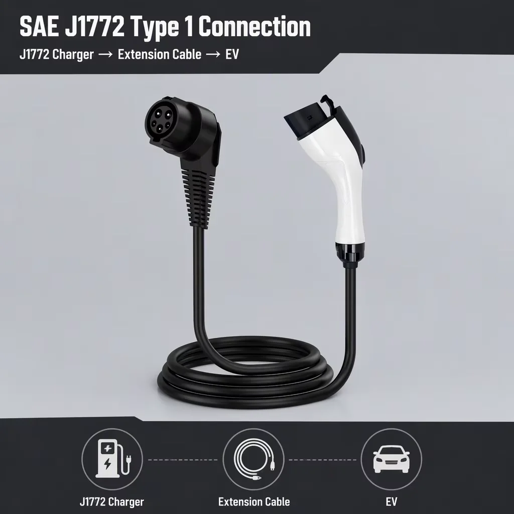 AOTAI J1772 EV Charging Extension Cable SAE J1772 Type 1 Vehicle Charging Cable EV Charger Extension Cord for Electric Cars