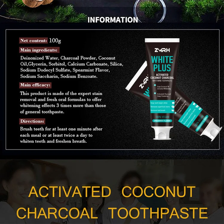Зубная паста OEM натуральный крем для веганов зубная с активированным кокосовым углем отбеливания