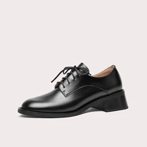 New Large-sized Black Comfortable and Versatile Small Leather Shoes with British Style for Work and Commuting Spring and Summer