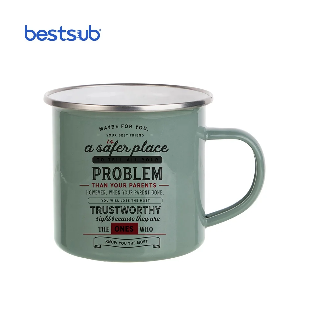 Bestsub Wholesale Custom 12oz Sublimation Blanks Campfire Camping Steel Metal  Vintage Enamel Sets Coffee Cup Mug