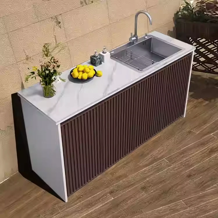 Outdoor All-aluminum Alloy Rock Plate Washbasin and Sink Integrated Cabinet Outdoor Waterproof  Courtyard Storage Cabinet
