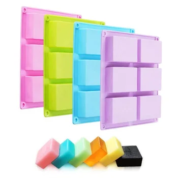Amazon hot sale 6 cavities 100ml rectangle shaped handmade silicone soap making molds