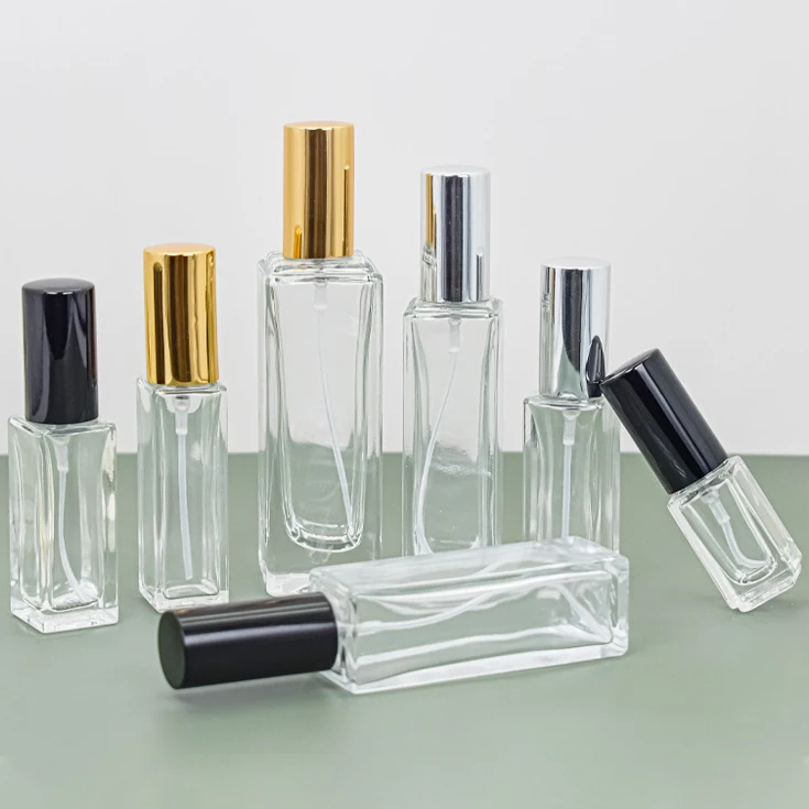 30 50 100ml Square Perfume Glass Bottle Aluminum Sprayer Pump Cosmetics  Packaging Empty Bottle Perfume Spray Bottle Wholesale