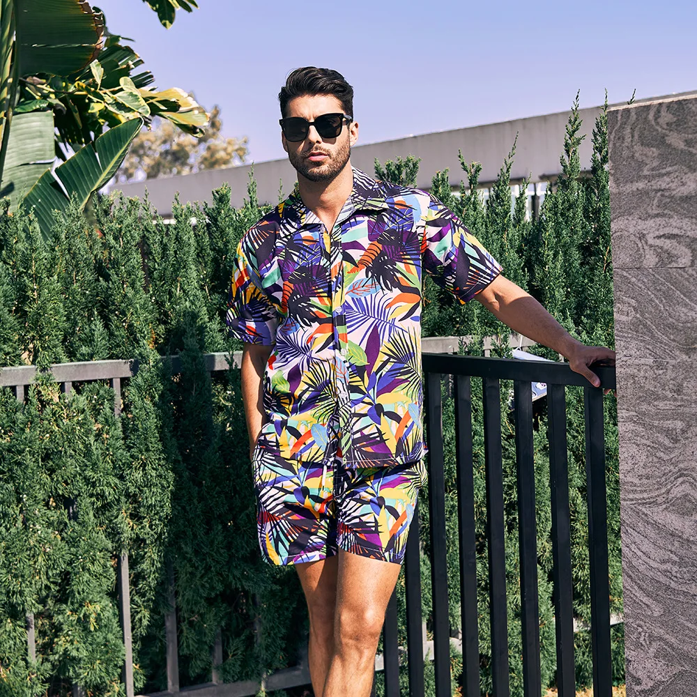 Summer Plus Size Mens Clothes Set Short Sleeve Floral Shirt Vacation Resort Hawaiian Shorts Two Piece Man Print Beach Shirts Set