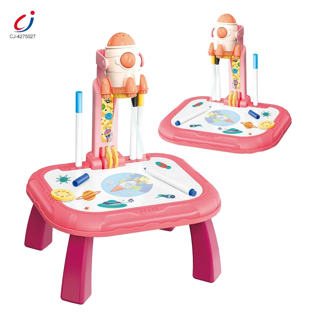 Chengji Drawing Desk Toy Painting Board Sketch Toy Multifunctional Cartoon Graffiti Rocket Drawing Table Projection for Kids