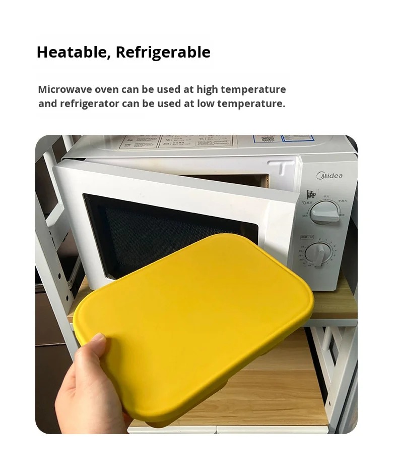 Customized Foldable Portable Silicone Lunch Box Food Grade Drop Resistant Heatable Microwavable Preservation for Outdoor Picnic details