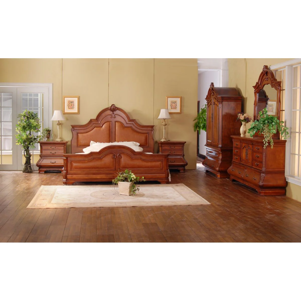 Luxury American Wooden Double Bed Antique Brown Villa King/queen Bedroom Set - Buy American ...