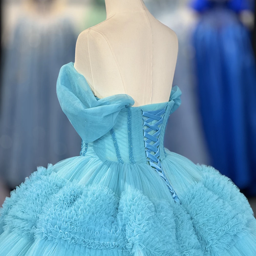 sea blue lace dress A-Line V-Neck Sequin Beaded Floor-Length Tulle Dress 810784 by Clarisse 8 / Ocean Blue main image 1