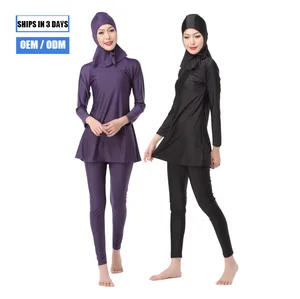 Custom New Fashion Wholesale Women's Two Piece Burkini Muslim Swimwear Pants Front Logo Spandex/Polyester Breathable Anti-Uv