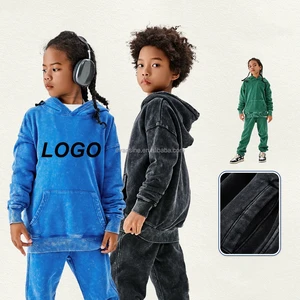 Customizable Kids Apparel Set 350g Heavyweight Fleece Hoodie and Jogger Pants Oversized Washed Effect Multi Colors