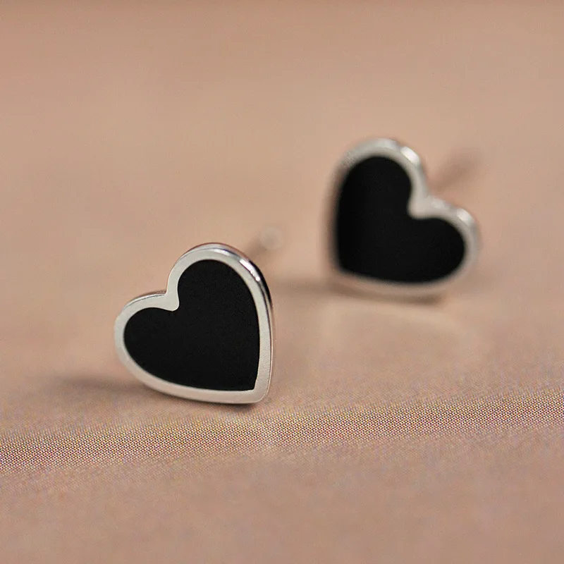 925 Sterling Silver Black Drip Heart Stud Earrings for Punk