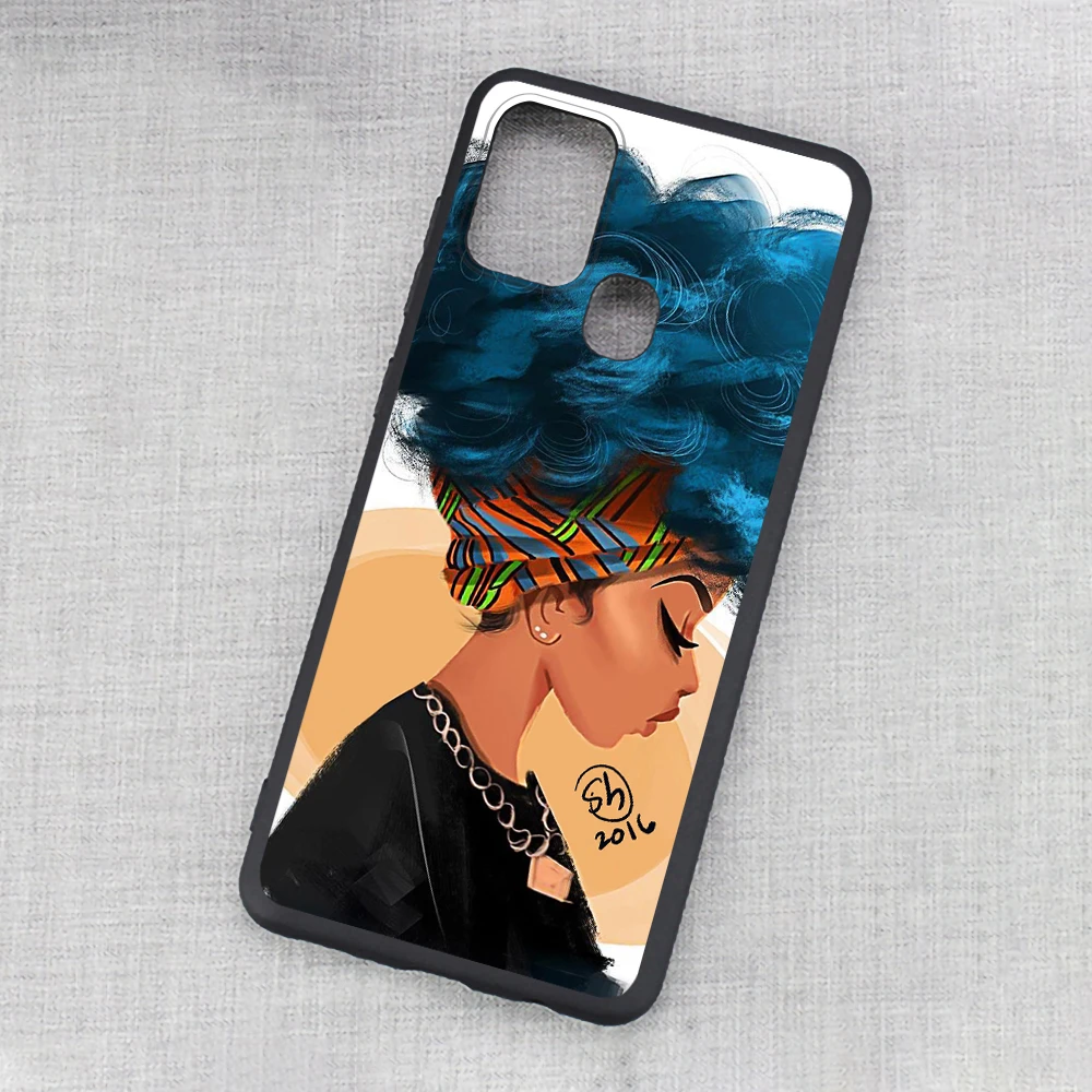 Cartoon paint black girls Soft cell Phone Case For Samsung Galaxy A21S