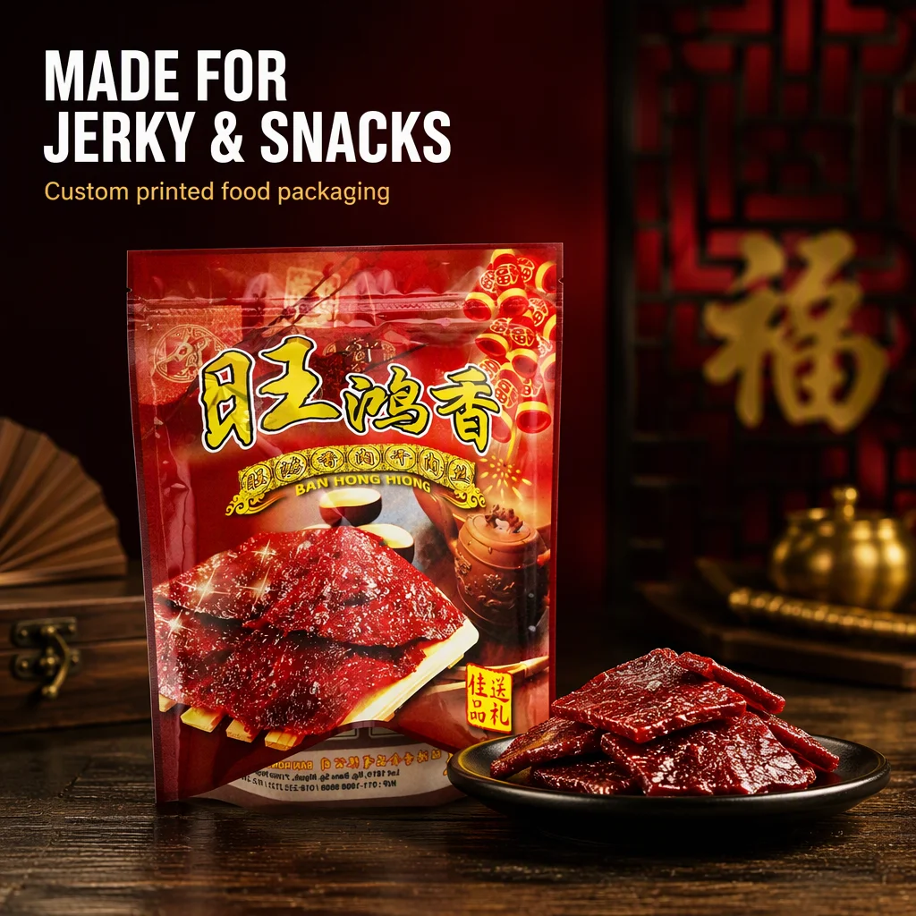 Custom Printed Plastic Mylar Zipper Bag for Pork Jerky Snacks Packaging