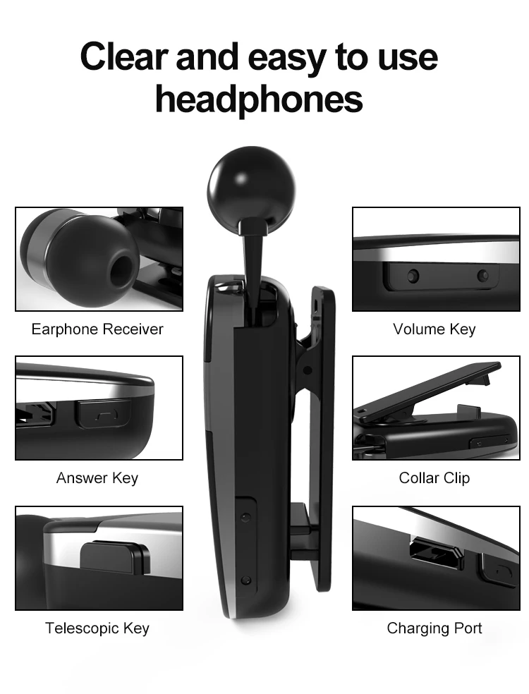 GlobalCrown K53 Mini Call Remind Vibration Sports Clip Driver Wireless Bluetooth Headset