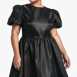 2025 Summer New Plus Size Women's Puff Sleeve Dress Black High Quality 4XL Available