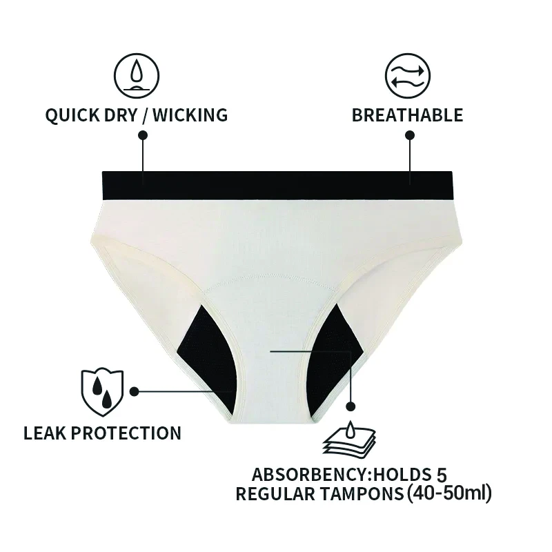 Organic Cotton Ladies Menstrual Period Panties 4 Layer Leakproof Teen ...