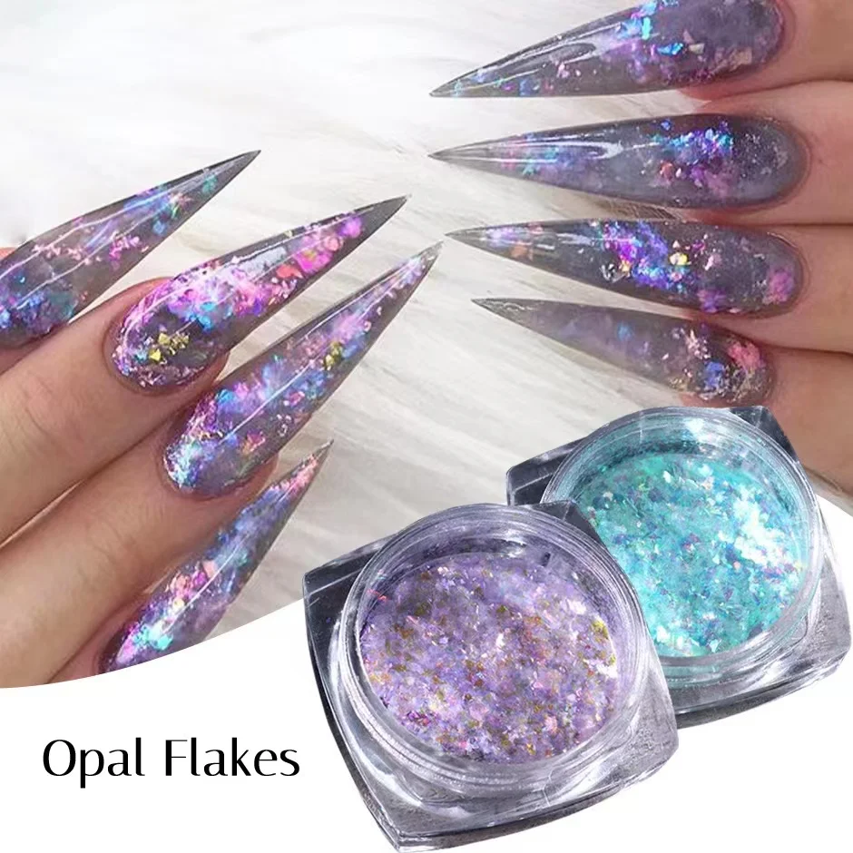 Colourful Opal Nails Powder Holographic Glitter Sequins Flakes Nail Art  Decor US