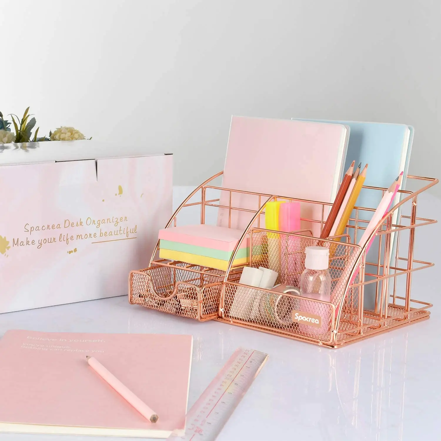 Женский настольный органайзер из розового золота, металлический сетчатый держатель для карандашей и ручек, настольный держатель для офиса, для дома и школы