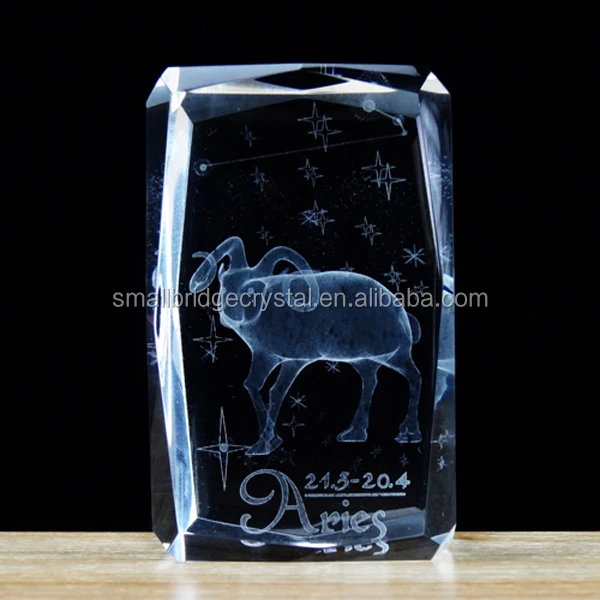 12 Zodiac Animal Theme Souvenir Carved Technique Gift Gemini 3D Laser Engraved Crystal Cube factory