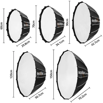 Qr-p60t 60cm Qr-p90t 90cm Qr-p120t 120cm 150cm Quickly Release Parabolic Deep Honeycomb Grid Softbox For Photography Flash detail image