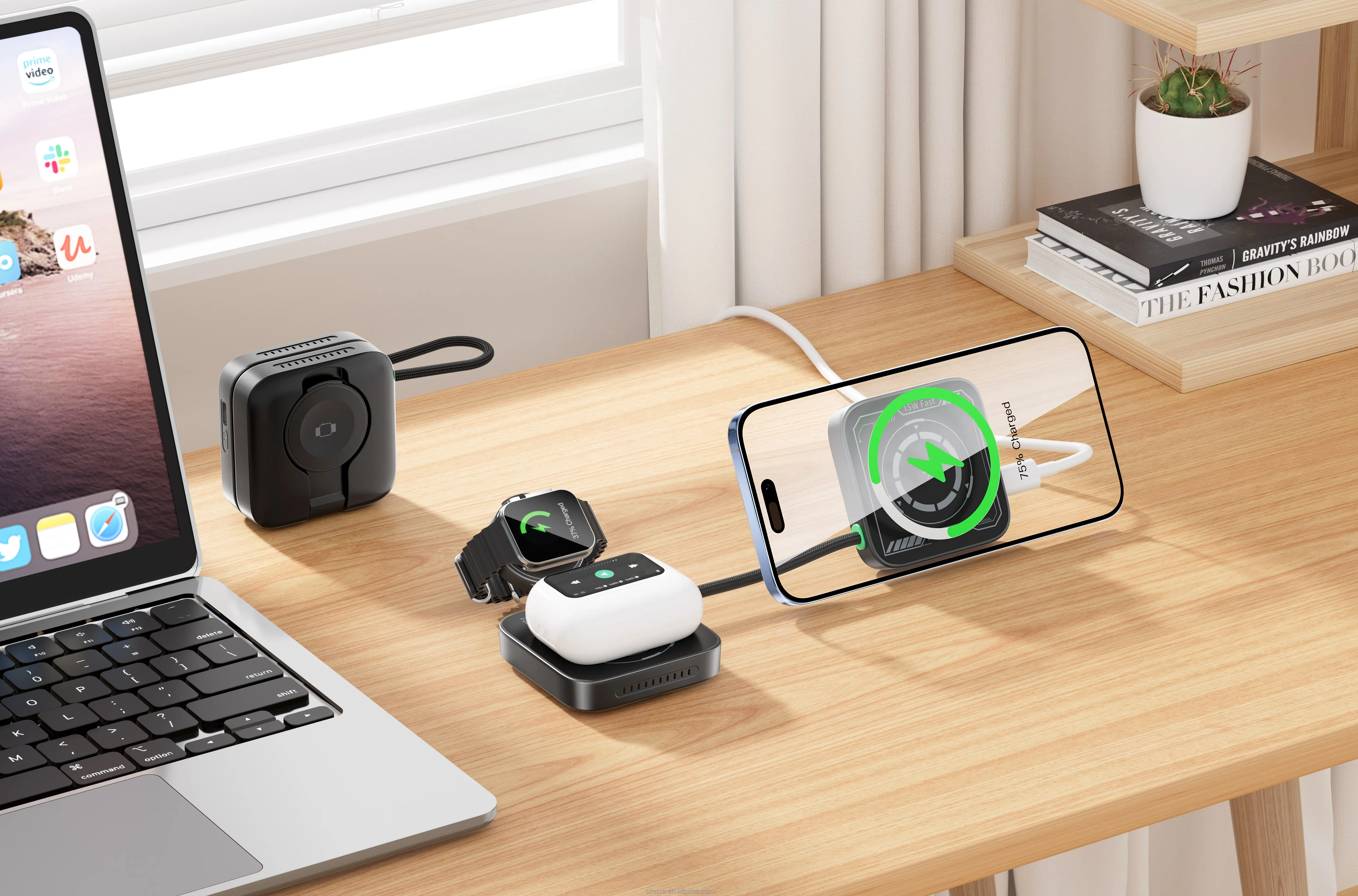 3 1 for Charger 15W Wireless Charging Pad Fast Charging for iPhone Watch for Microphone Type-C 1M Cable Portable