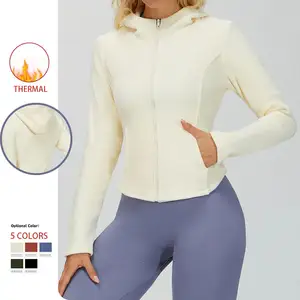 Customized Winter Women's Sports Yoga Hooded Jacket with Plush Slim Fit Pocket Zipper Clothing Outdoor Sport Casual Warm Jackets