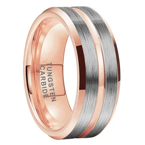Coolstyle Jewelry 8mm Wholesale Silver Brushed Top Rose Gold Plated Tungsten Ring for Men Women Fashion Engagement Wedding Band