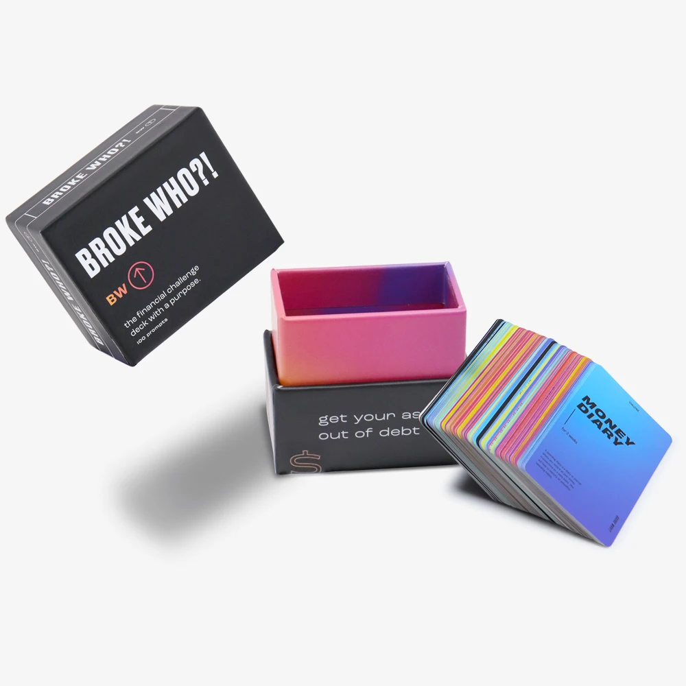 Custom Adult Party Question Challenge Game Card Printing Positive Daily Playing Financial Debt Card Deck with Lid and Base Box