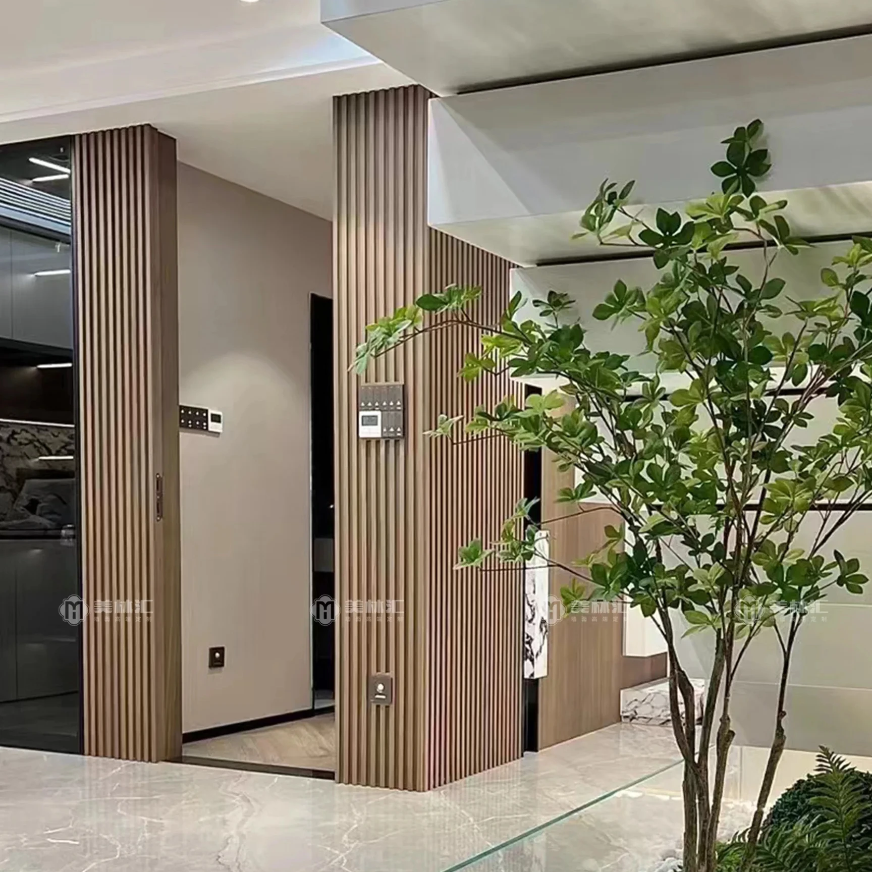 Melinco Jasno Brązowy Naturalny Odczucie 3D Falowany Arkusz Do Wnętrza Wielofunkcyjny Panel WPC Odporny Na Wodę Trwały