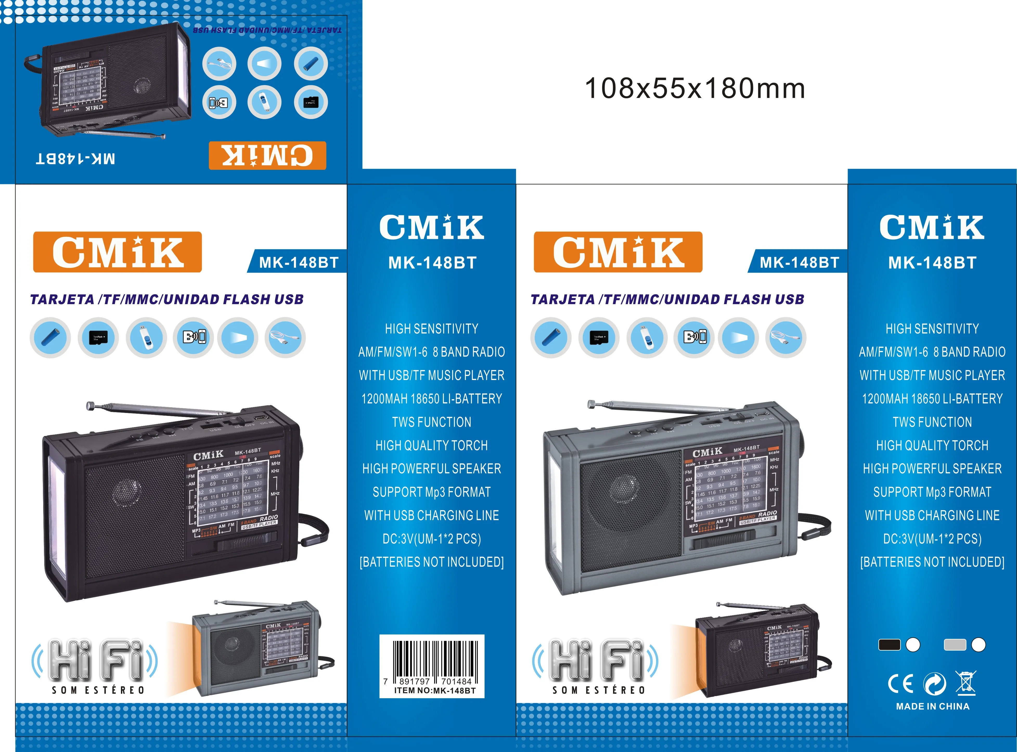 cmik mk-148bt oem led light radio