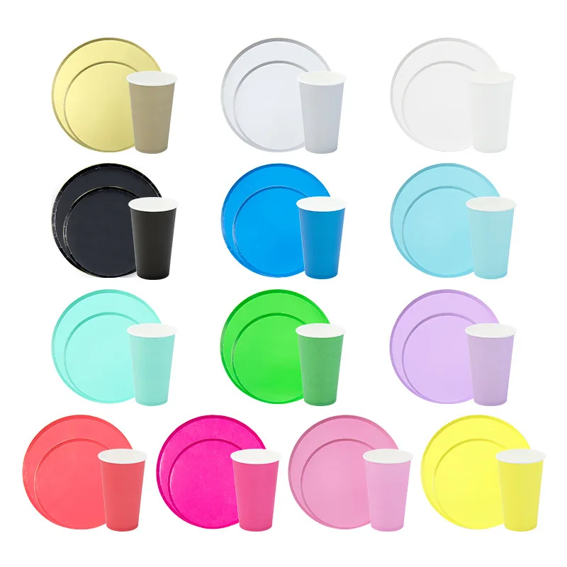 Elegant Pastel Color Paper Plates 9 Inch Green Blue White Silver Black Brown Pink Restaurant