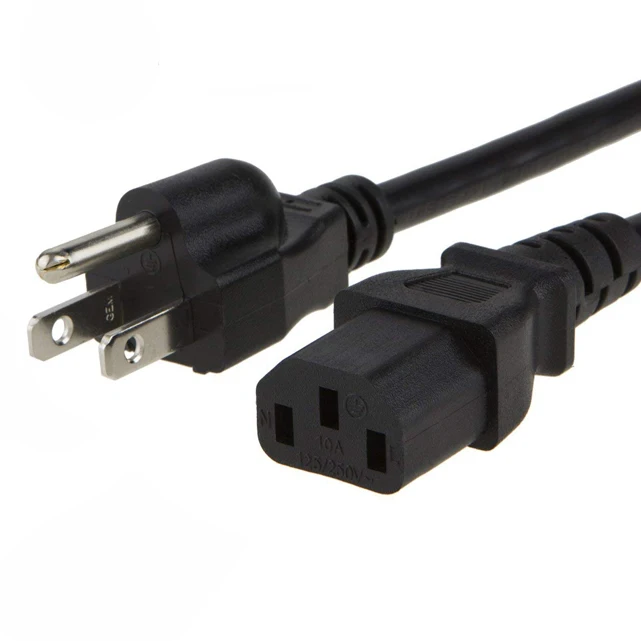 American 3 Pin Prong Plug Cable USA 3Pin 18 16AWG Power Cord US Plug C13 PC Power Extension Cord American AC Power Plug