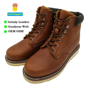 JDS Custom Men's Grizzly Leather Goodyear Welt High Cut Work Boots Ankle Height Lace-Up Closure for All Seasons