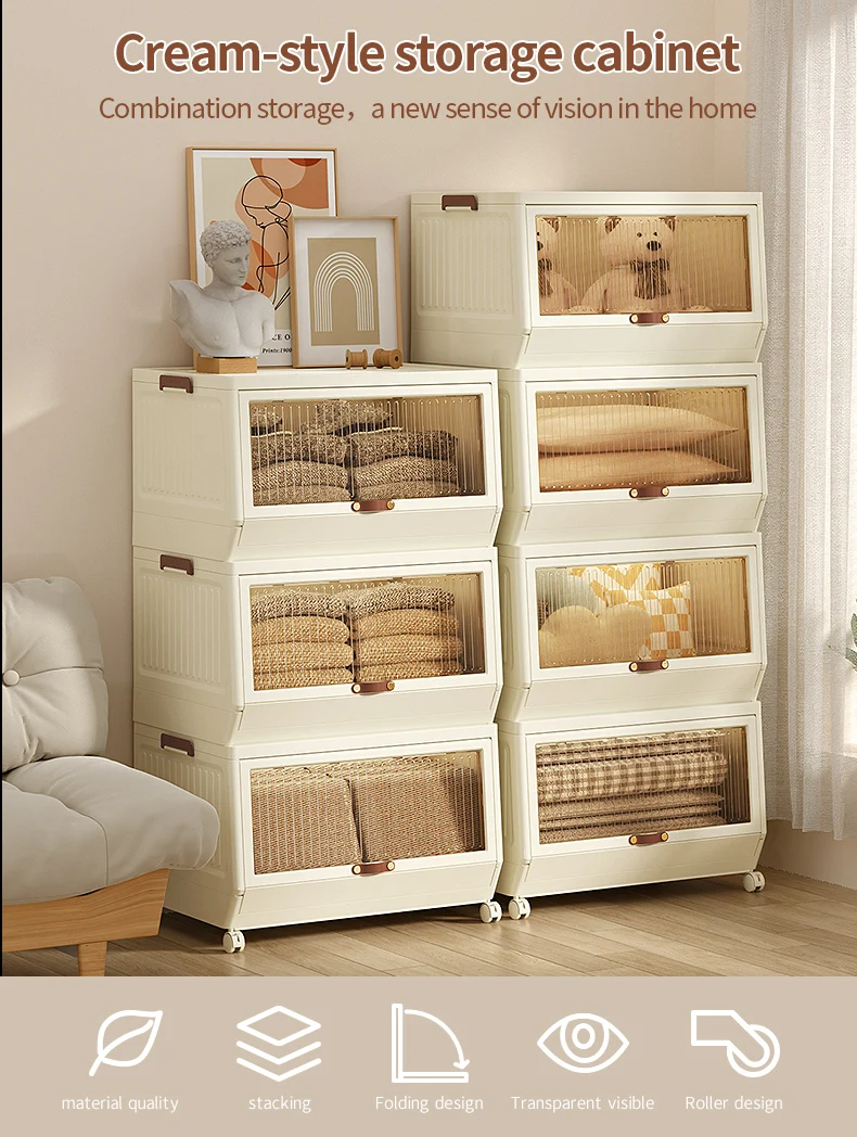 Collapsible Storage Bins Wheels Plastic Folding Stackable Closet ...