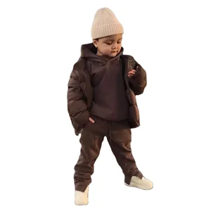 New Trendy Wholesale High Quality Custom Made Logo Solid Spandex/Cotton Toddler Jogger Clothing Set Kids Boys 2Pcs Boutique