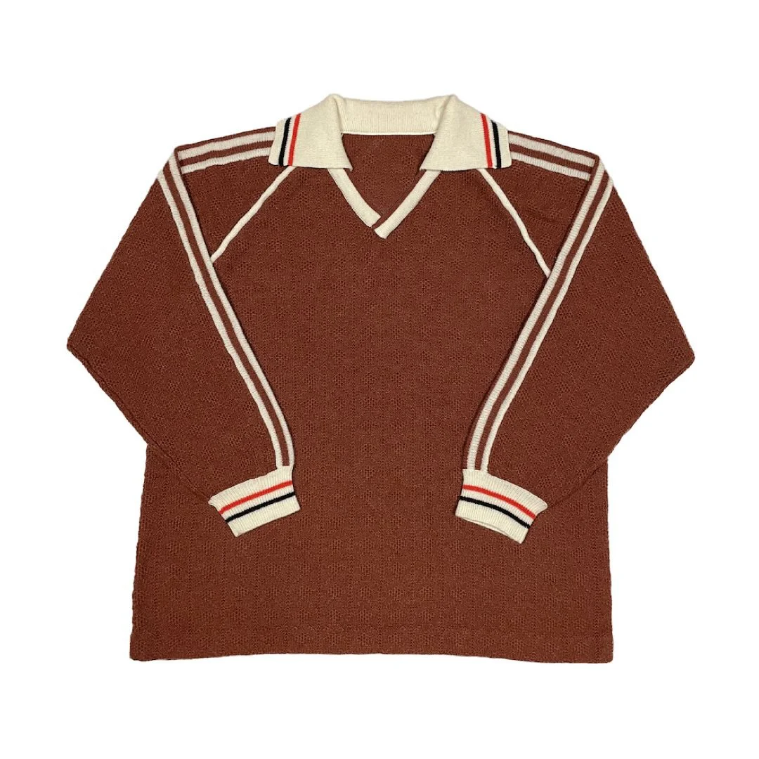 Salati Custom Streetwear Collar Blank Plain Knitted Long Sleeve Vintage Retro Top Sweater Soccer Jersey T-shirt Men's Polo Shirt gallery 2