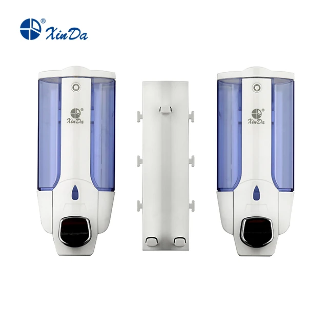 The Xinda ZYQ138s Functional Soap Dispenser 380 mL X2  Push Pump Plastic White Sanitize Bath Wall Mounted With Key-Locked