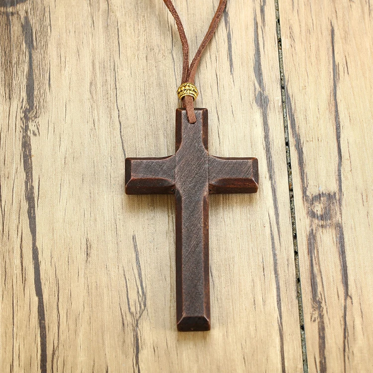 The Holy Cross Wooden Pendant - Genuine Leather Cord - MedieWorld