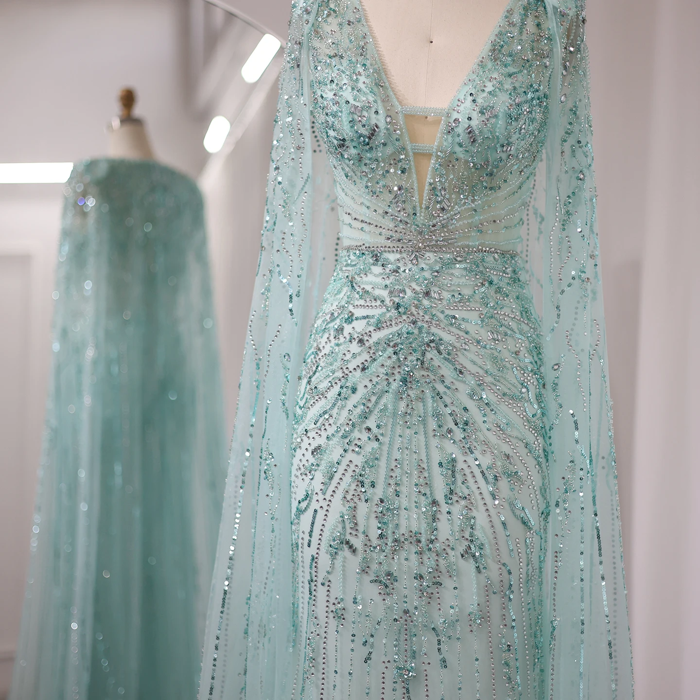 turquoise blue and silver wedding dresses Turquoise Blue Rhinestone Appliqu Evening Dress - Handcrafted Couture Gown Crystals