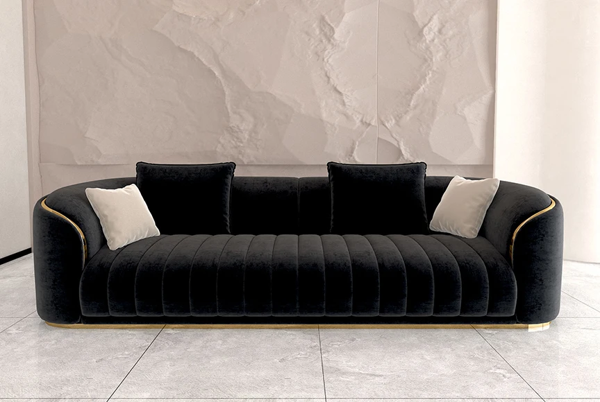 Puruo Luxury Modern Home Furniture Velvet Fabric Stainless Steel Black