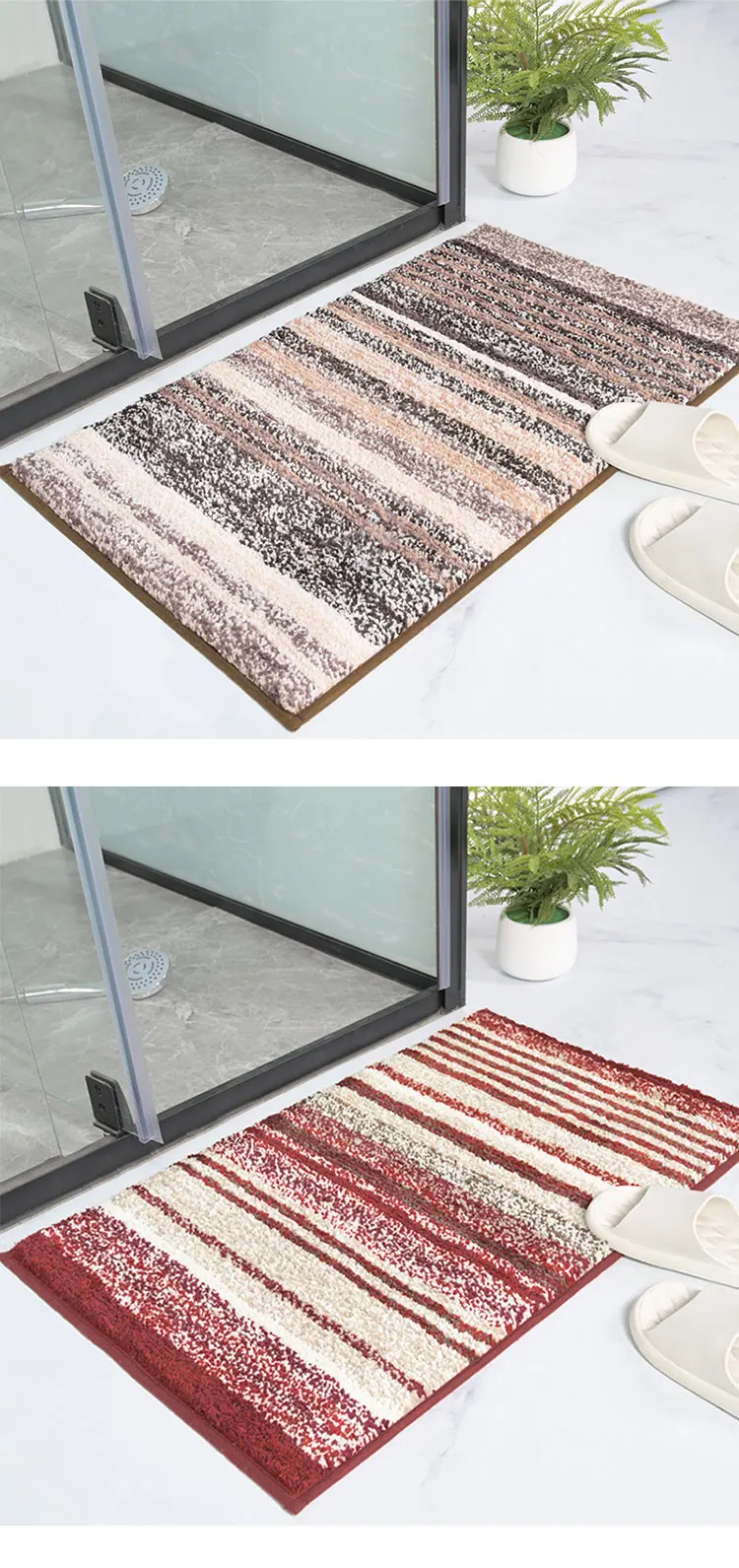 New Microfiber Bath Mat Non Slip Bathroom Rug Customized Size Absorbent Striped Bath Mats Bathroom Rug Floor Mat factory